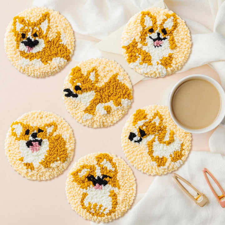 WATINC Punch Needle Untersetzer Kit Corgi DIY Handwerk Stickerei Kit Easy Embroidery für Anfänger Co