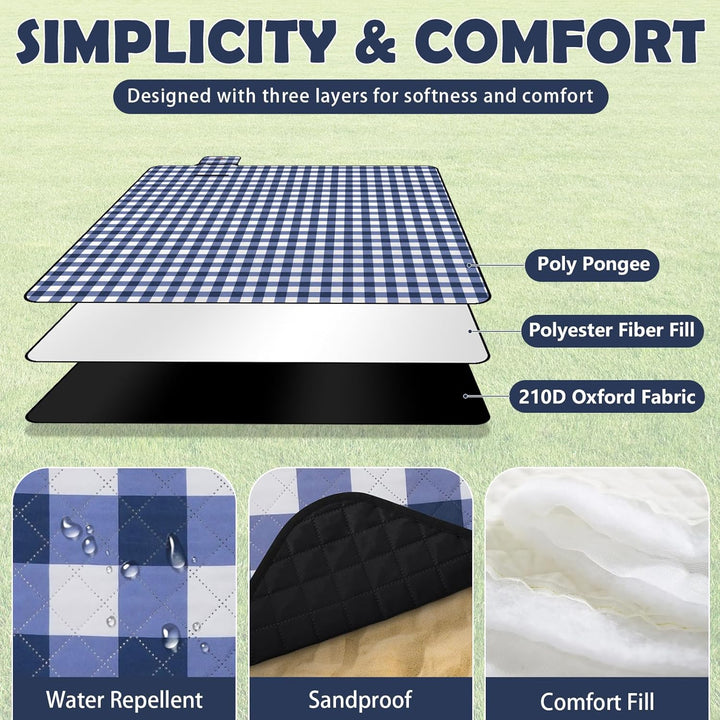 Picknickdecke wasserdicht, Extra grosse Picknickmatte 200x200 cm, sandabweisend waschbar Camping Str