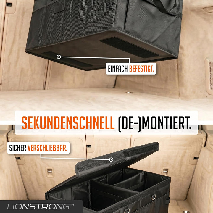 LIONSTRONG® Kofferraum-Organizer Box – Faltbare &amp; rutschfeste Aufbewahrungsbox mit Tragegriffen und