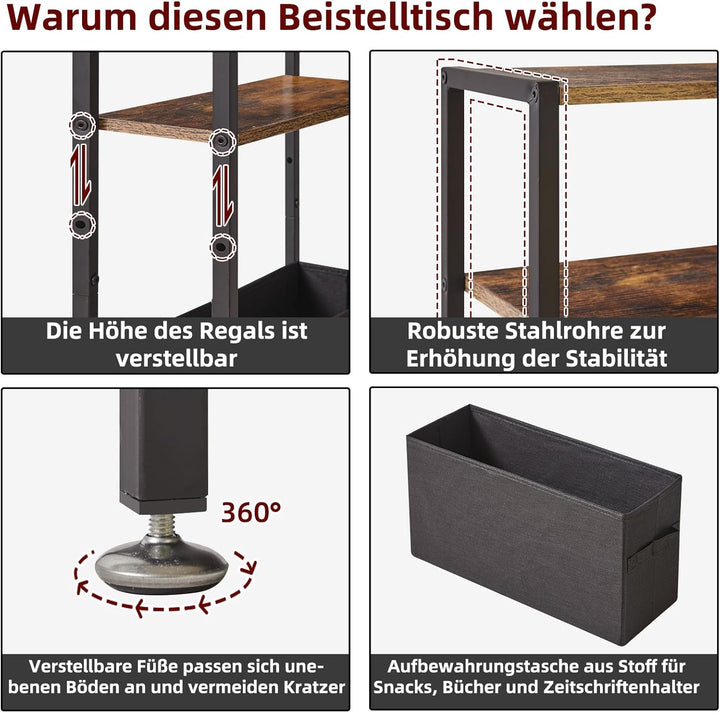 Beistelltisch, 3-stufiger Kleiner Schmaler Sofatisch mit Ablagefach, Schlanke Couchtisch mit Stoffko