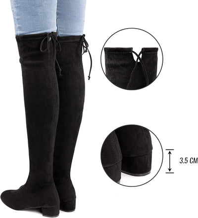 Hitmars Overknees Stiefel Damen Lange Stiefel Schnürstiefel Langschaftstiefel Wildleder Warme Knieho