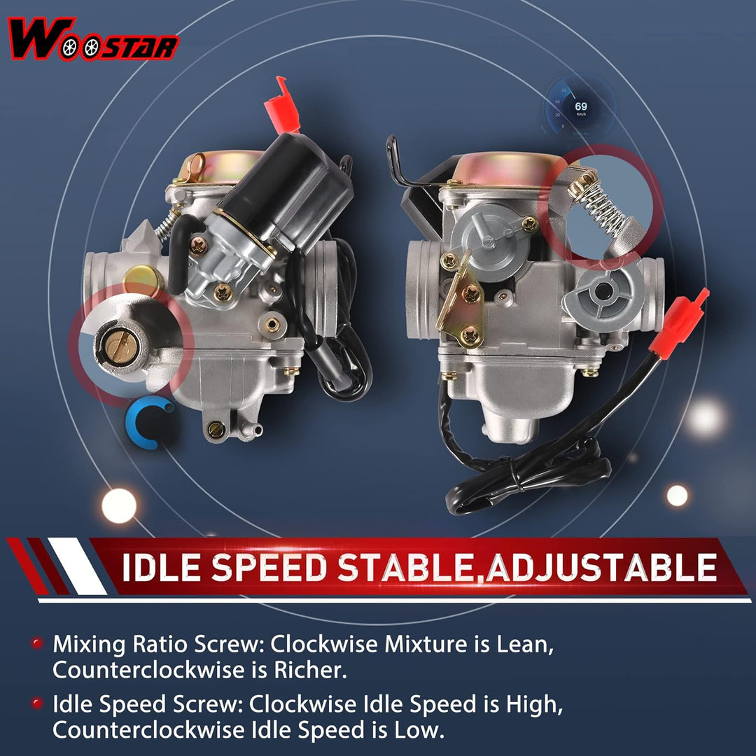 WOOSTAR PD24J Vergaser 24mm Ersatz für 4 Stroke GY6 125ccm 150ccm Taotao ATV Roller 157QMJ Motor, PD