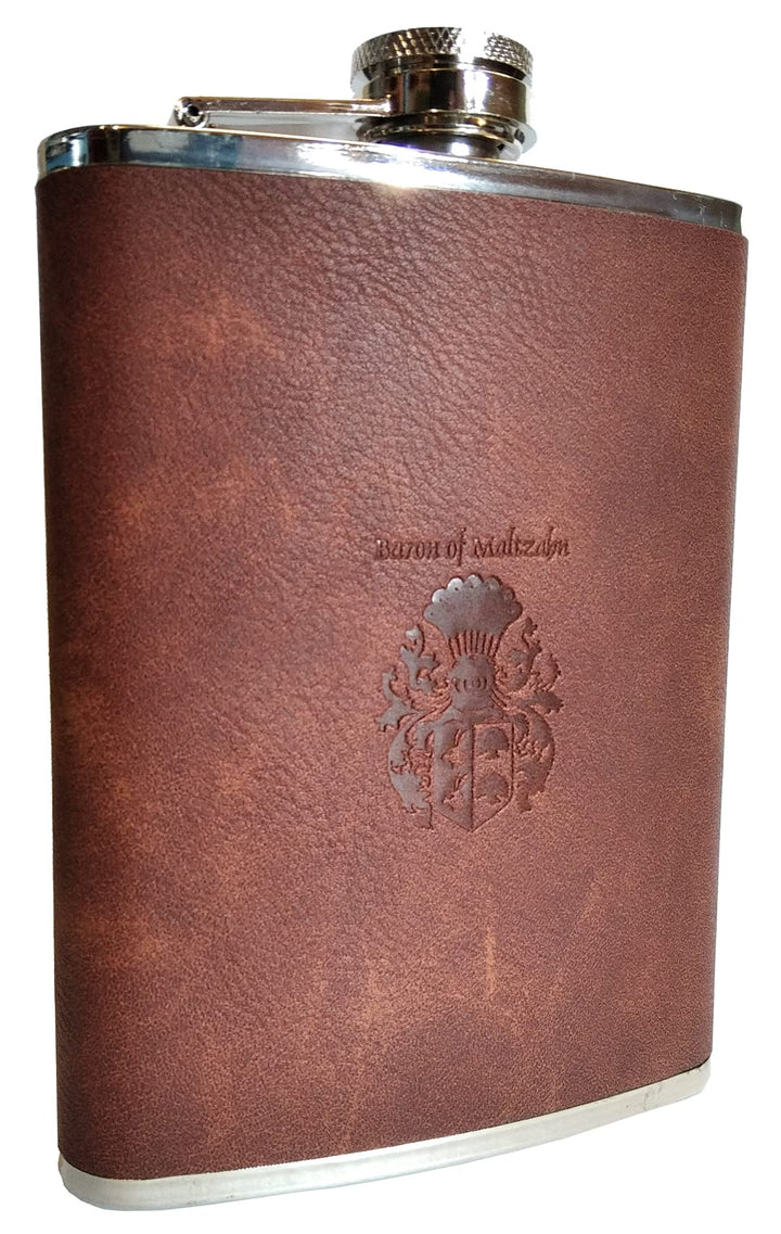 Flachmann Amundsen aus Edelstahl und Leder