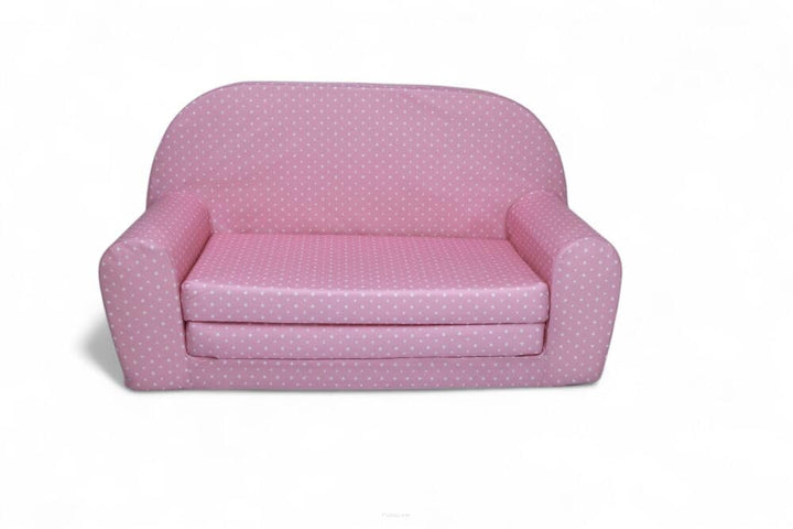 FORTISLINE Kindersofa Mini zum Aufklappen Viele Muster W386 (Rosa Punkte Weiss), Rosa Punkte Weiss