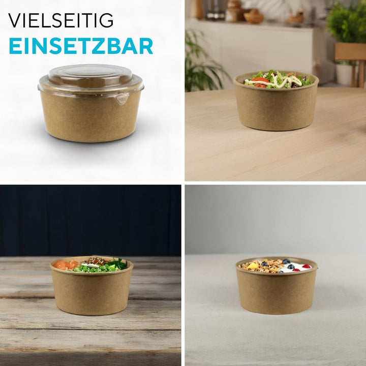 Enpack - 750ml Pappschalen für Lebensmittel aus Kraft Papier mit RPET Deckel 100 Stück - Einweg Papp
