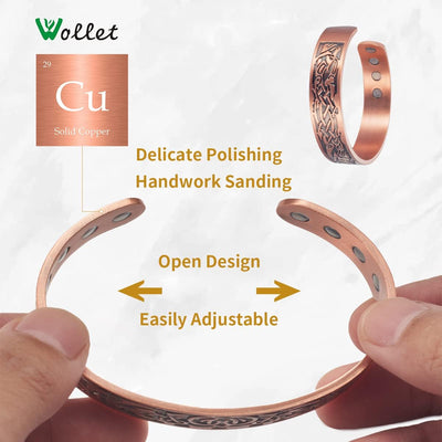EnerCoppeX Set Magnetisches massives Kupfer, 17 cm Armband und 5.8 cm Ring, 99.99 % massives Kupfer,