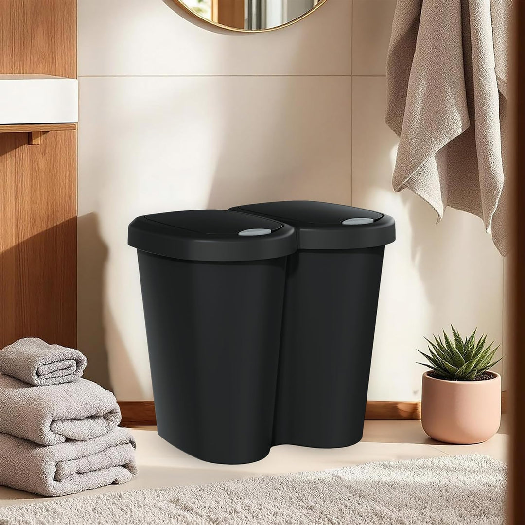 Spetebo Duo Abfall Eimer 40L schwarz - 2x 20L - Müll Sammler Trenner Behälter Deckel