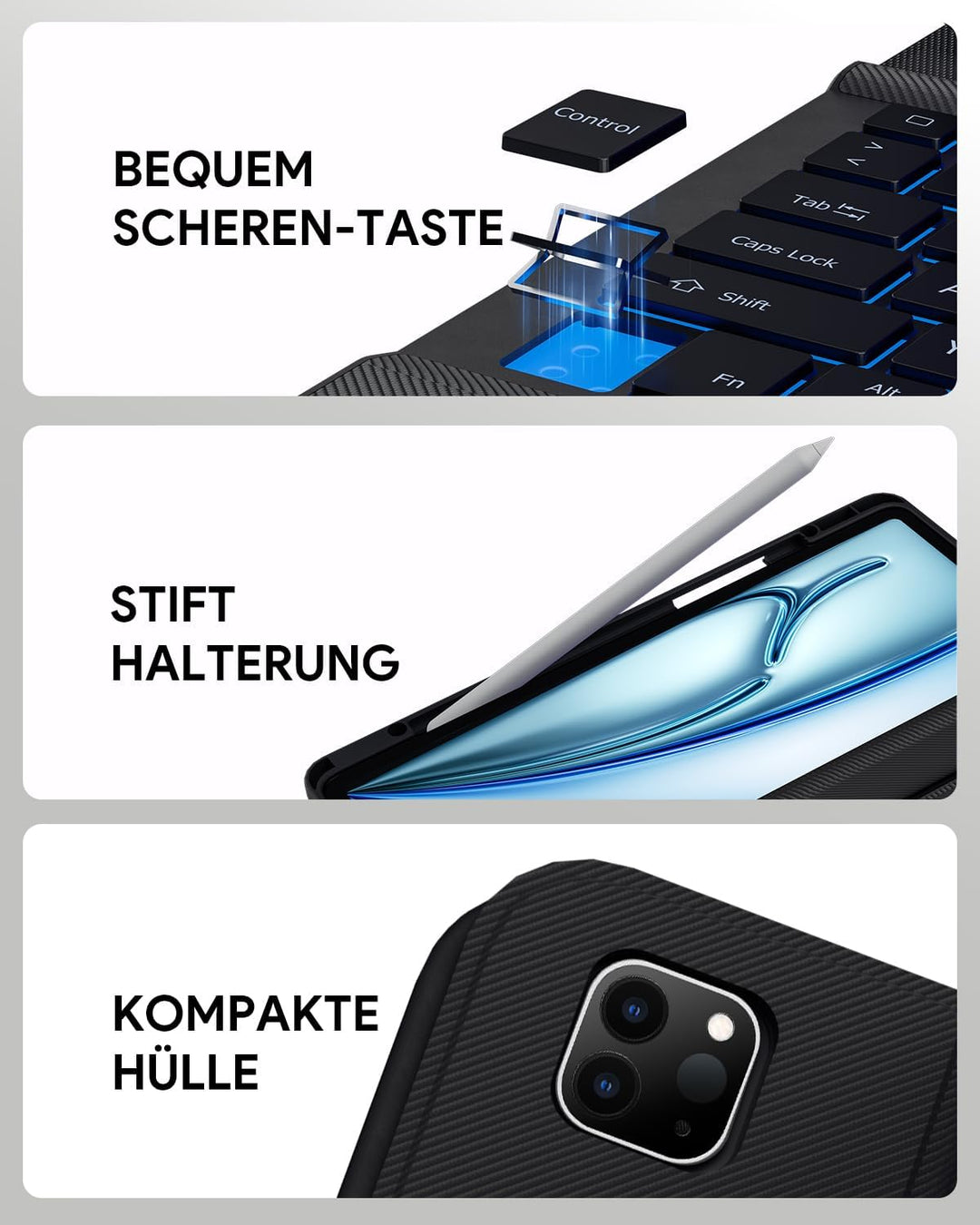 Doohoeek Schutzhülle mit Tastatur für iPad Air 13 2025(M3)/2024(M2), iPad Pro 12,9 Zoll 6./5./4./3.