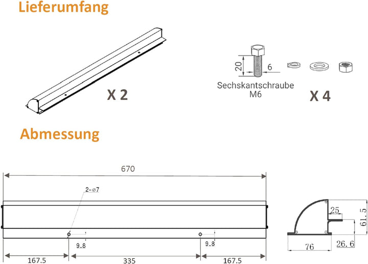 enjoy solar Solarmodul Aluminium 670mm Halterung, Haltespoiler Dachführung in Schwarz mit vorgebohrt