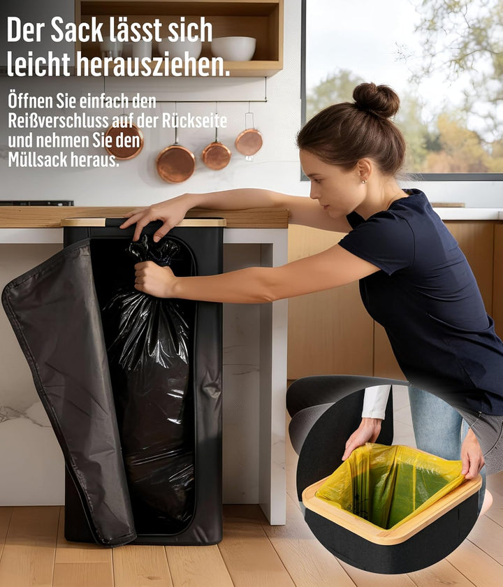 Deco haus® Gelber Sack Ständer mit deckel [90-120L] - Müllsackständer mit Bambusrahmen und fixierend