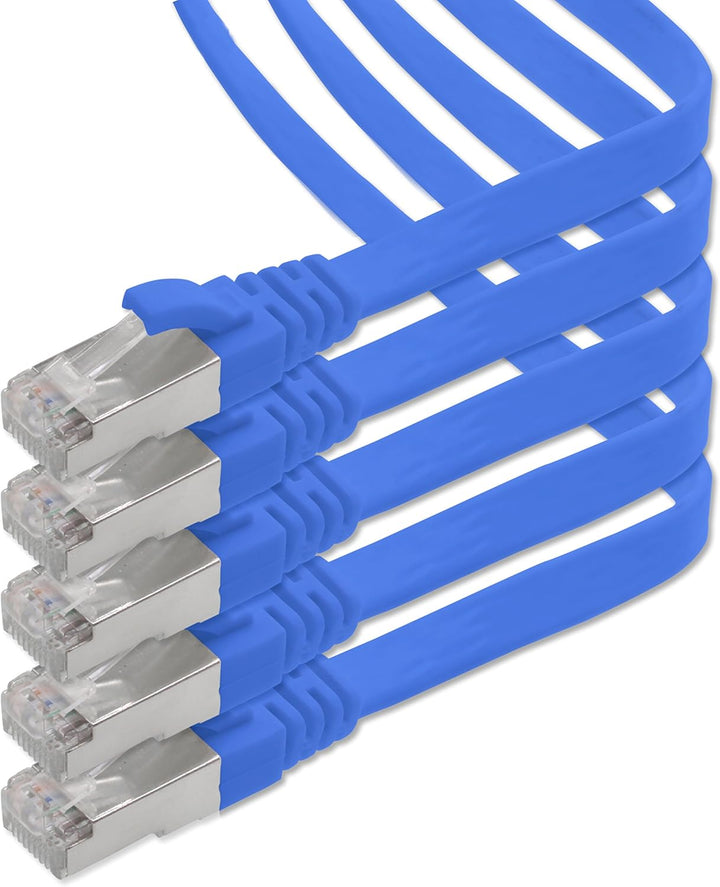 1aTTack.de 7.5m - blau - 5 Stück CAT.7 Gigabit Ethernet LAN Flachband Flachbandkabel (RJ45) Netzwerk