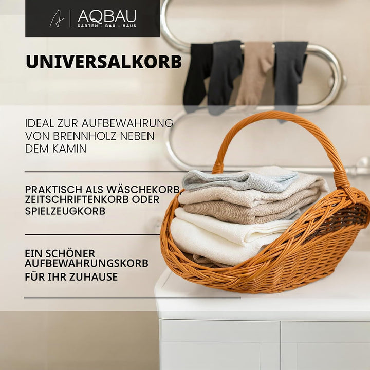 Weidenkorb für Kaminholz 62 x 42 cm – Handgefertigte Holz- &amp; Dekokörbe mit Griff – Kamin Holzkorb Na