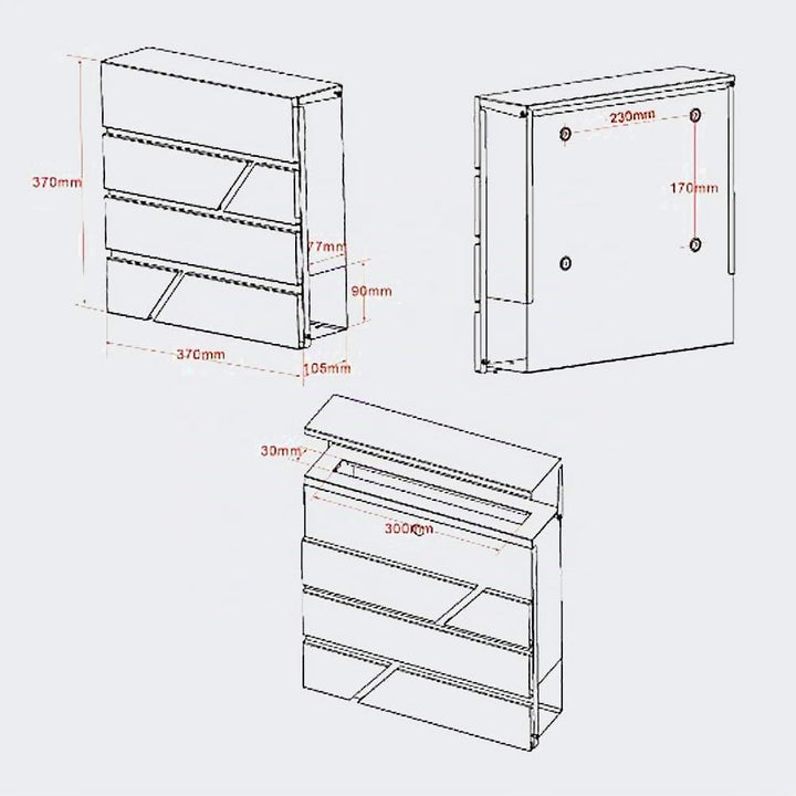 Wiltec Designer Briefkasten V14 Anthrazit 370 x 105 x 370 mm, Wandbriefkasten mit Schloss und Zeitun