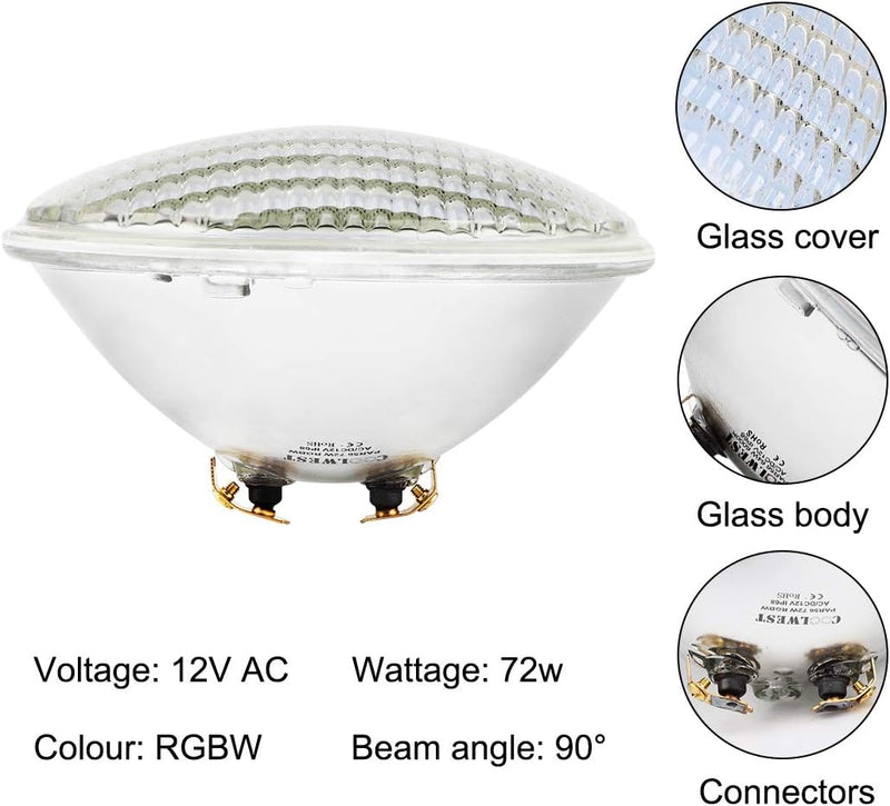 COOLWEST LED Poolbeleuchtung, 72W RGBW Unterwasser Licht IP68 Wasserdicht Teichbeleuchtung, AC/DC 12