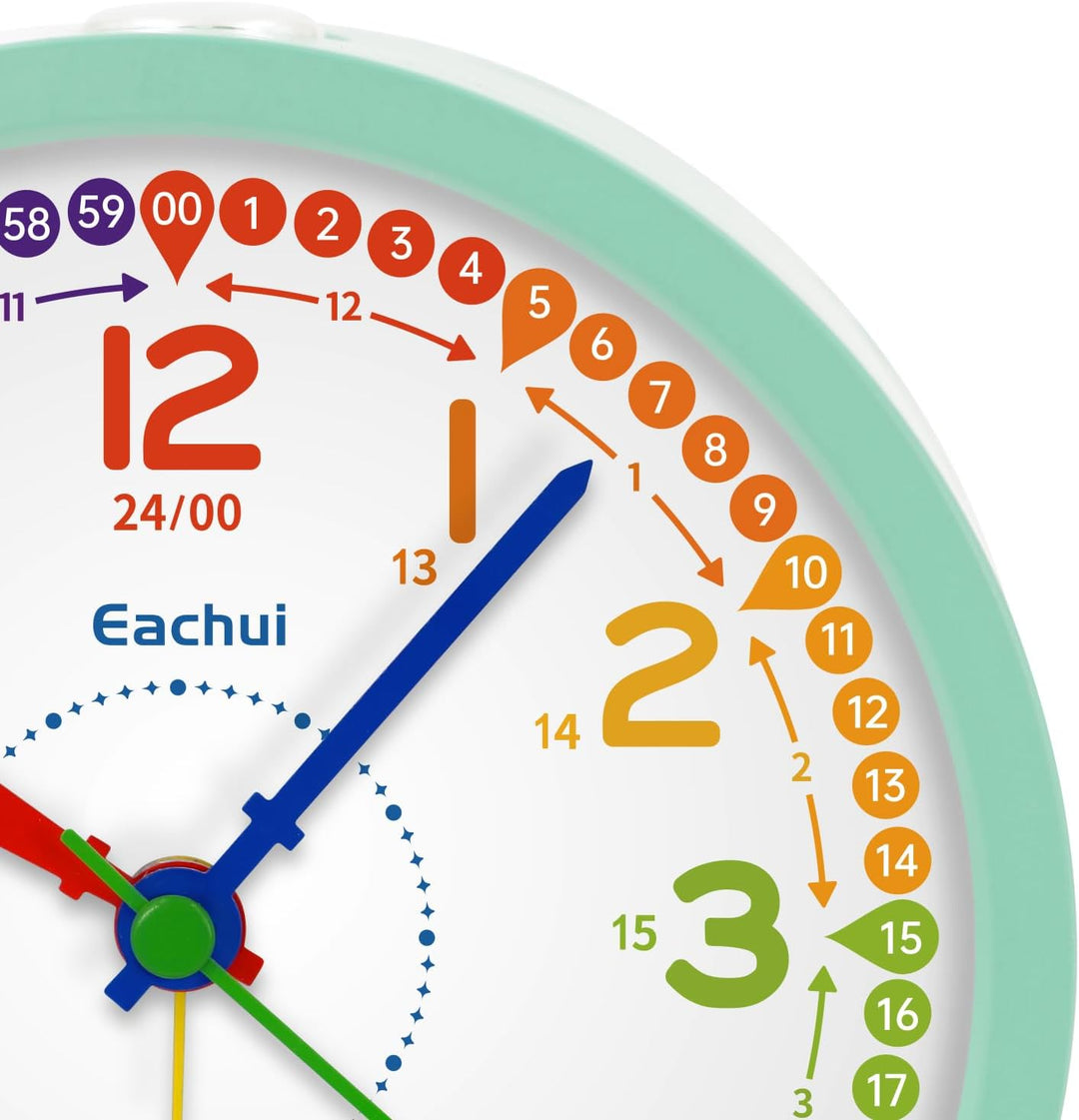 Eachui Analog Wecker Kinder ohne Ticken für Jungen und Mädchen - Lernwecker mit Nachtlicht, Snooze u