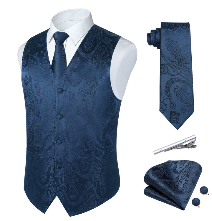 Rithern Herren Weste Paisley Floral Jacquard Seide Krawatte Einstecktuch Taschentuch Set mit Mansche