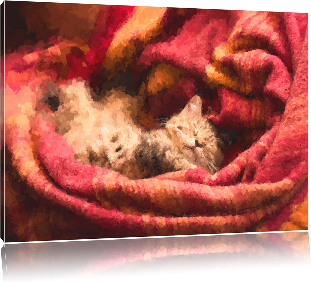 Babykatze Malerei Effekt, Format: 100x70 auf Leinwand, XXL riesige Bilder fertig gerahmt mit Keilrah