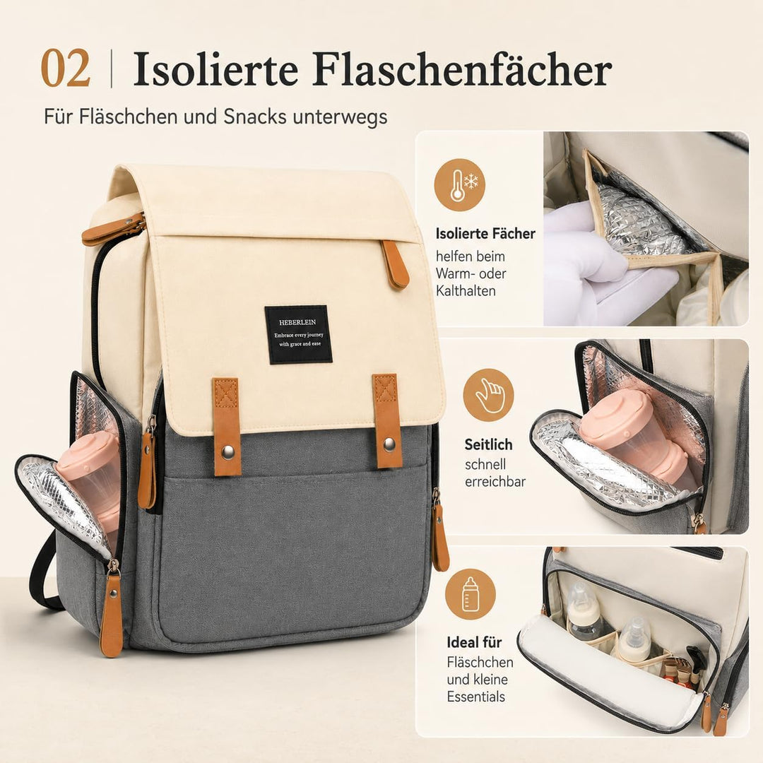 Heberlein Prestige Wickelrucksack, lässige Wickeltasche/Babytasche, praktisch gross, Rucksack für Ma