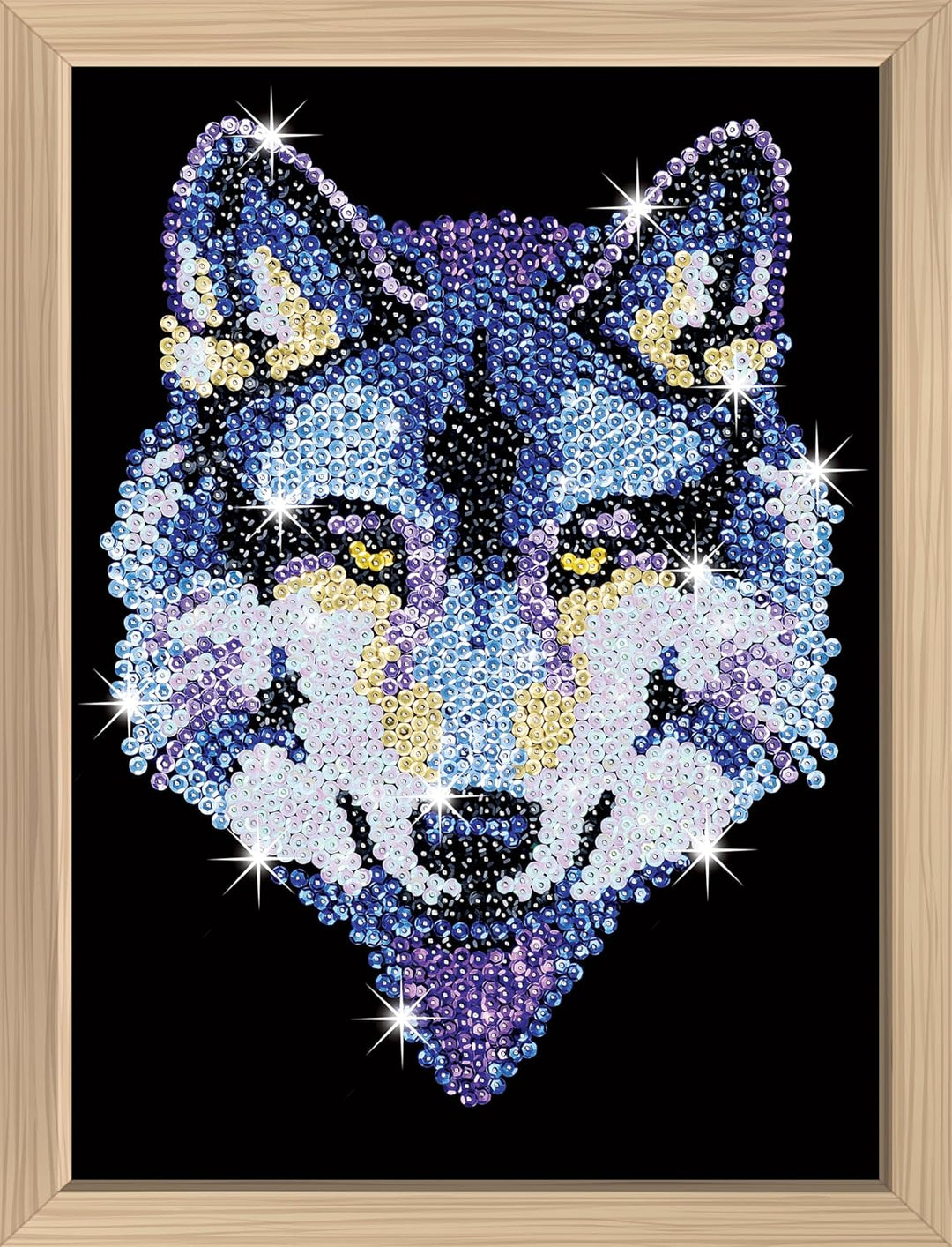 Kitfix - Sequin Art Wolf mit Holzrahmen - 27 x 36cm - Sequin Art Blue Premium - Paillettenbild - Bas