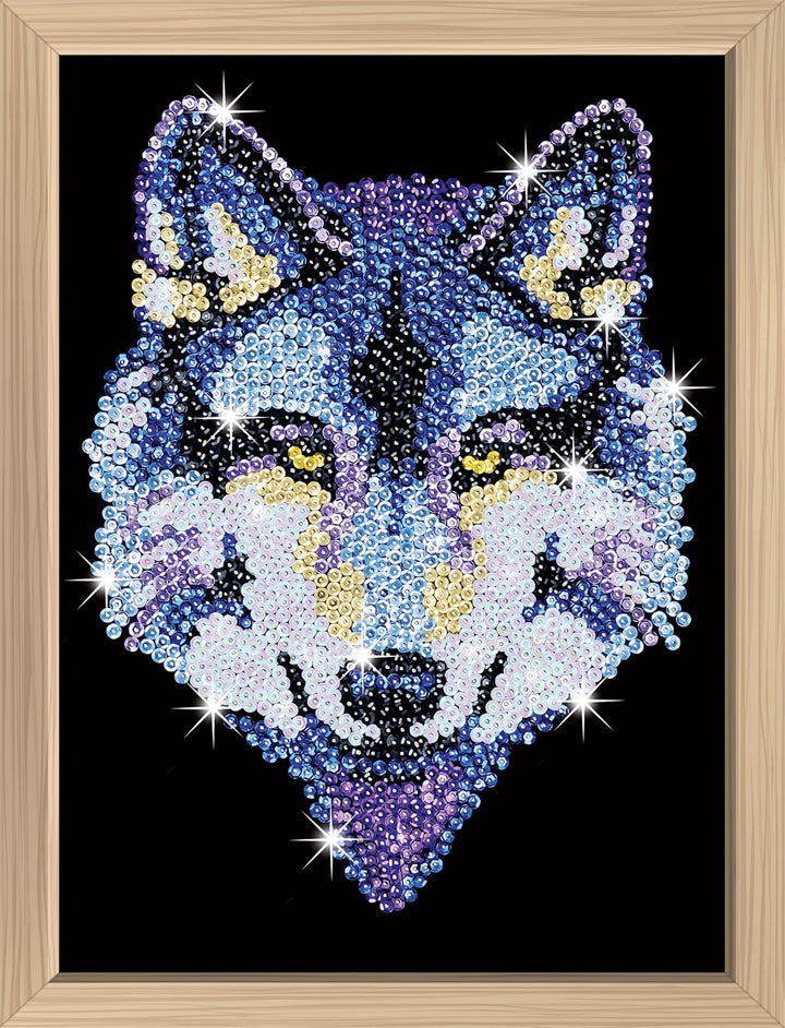 Kitfix - Sequin Art Wolf mit Holzrahmen - 27 x 36cm - Sequin Art Blue Premium - Paillettenbild - Bas