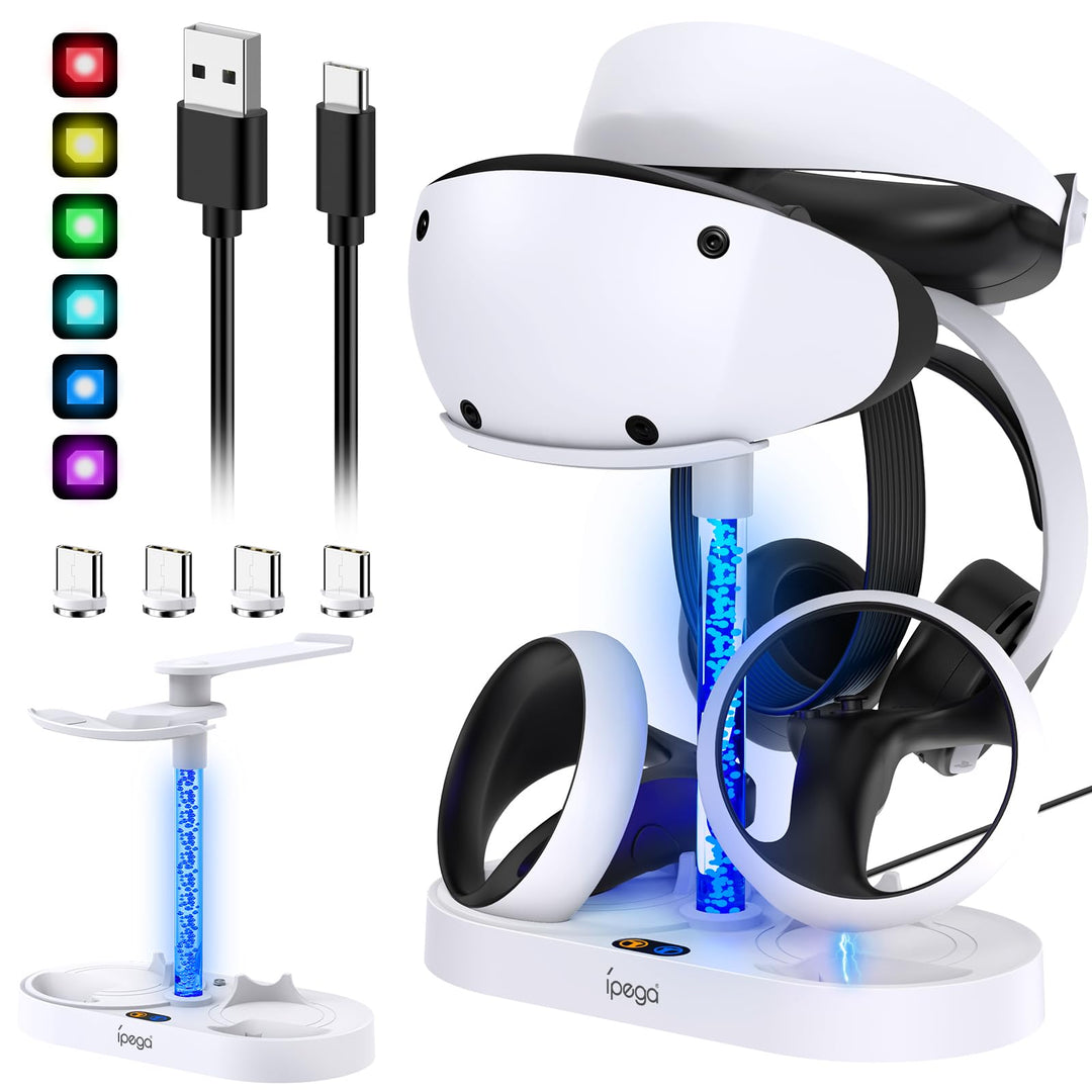 Ladestation für PS VR2 mit RGB-Licht, vertikale Ladeständer Dock Unterstützung für PSVR2 Headset Dis