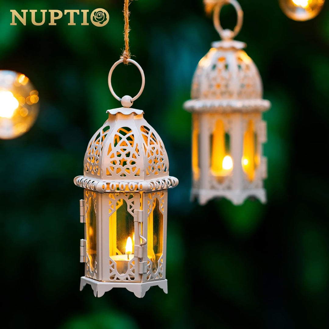 NUPTIO 4 Stück Marokkanischen Stil Kerze Laterne, Kleine Teelichthalter mit Transparente Glasscheibe