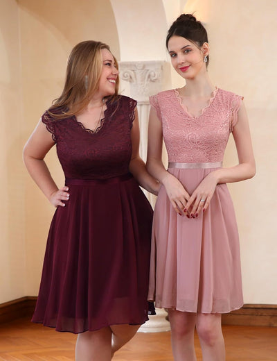 Dressystar Damen Ballkleid Maxi Lang Abendkleider Elegant für Hochzeit Spitzen Cocktailkeid S Kurz-b