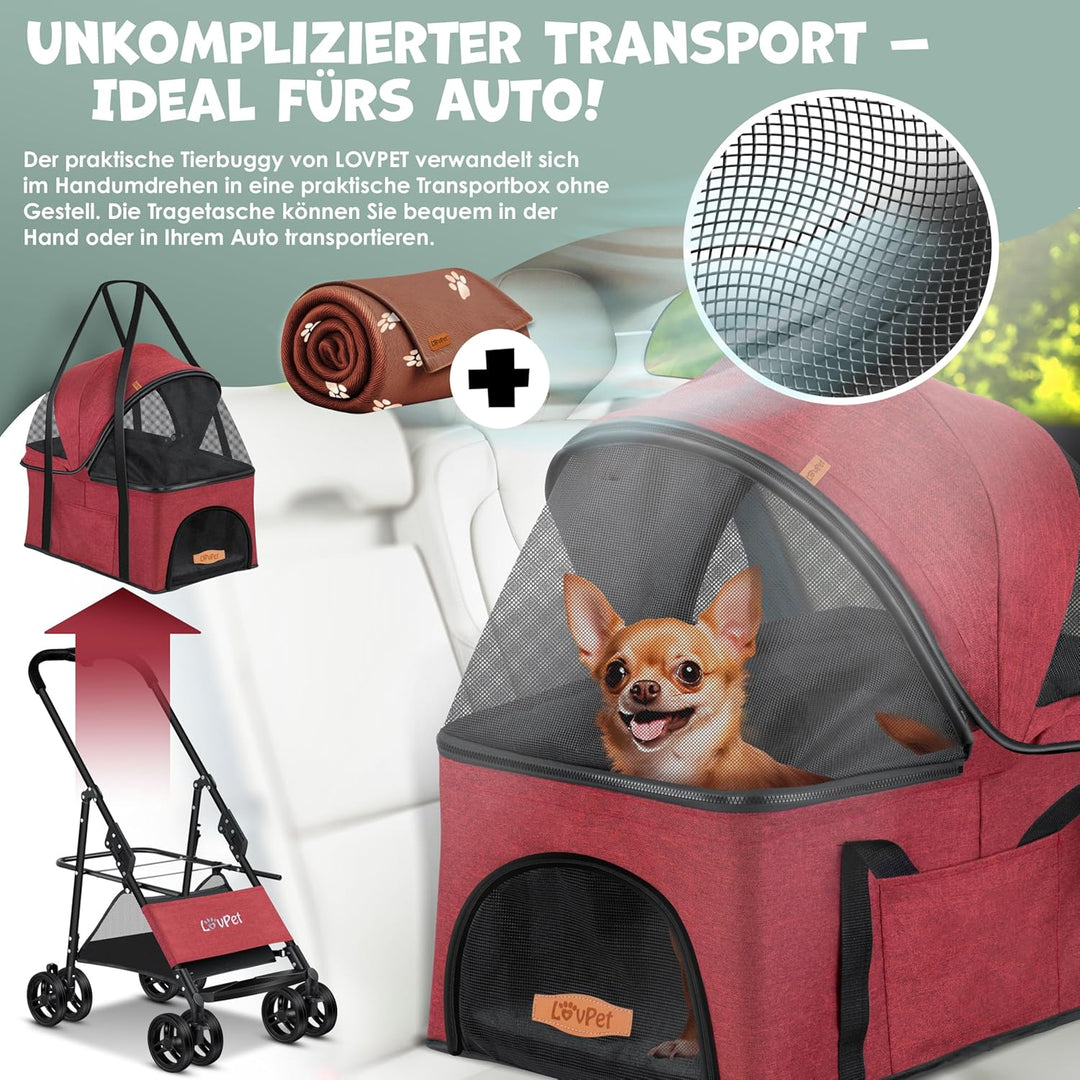 LOVPET® Hundewagen 2in1 Hundebuggy Hundebox Transporttasche Faltbar klappbar bis 20kg Haustiere Bugg