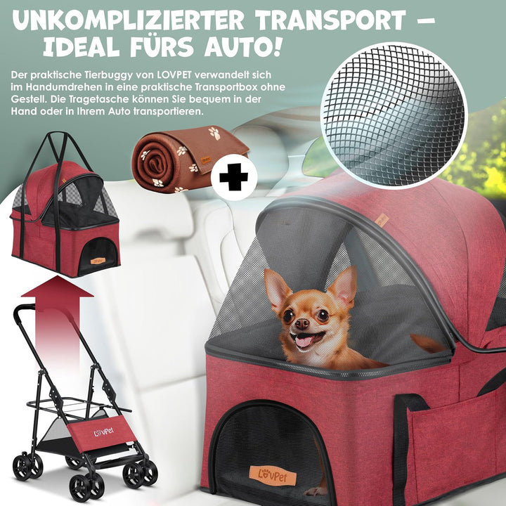 LOVPET® Hundewagen 2in1 Hundebuggy Hundebox Transporttasche Faltbar klappbar bis 20kg Haustiere Bugg