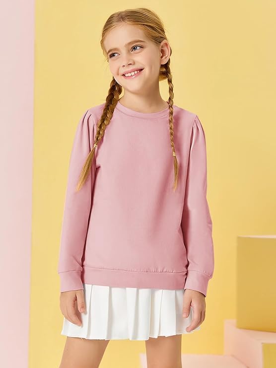Haloumoning Mädchen Langarm T-Shirt Baumwolle Rundhals Top Leichtgewicht Sport Langarmshirt Basic Ca