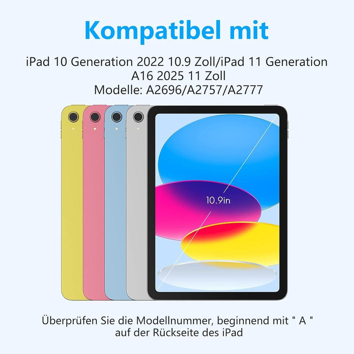 Hülle Tastatur für iPad A16 11 Zoll 2025, iPad 10. Generation 2022 10.9" mit Touchpad, Magnetische B