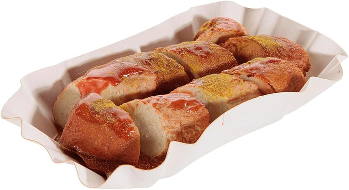 Currywurst mit Sauce weiss geschnitten Lebensmittel-Attrappe 14 x 9 cm Deko Currywurst Künstliche Cu