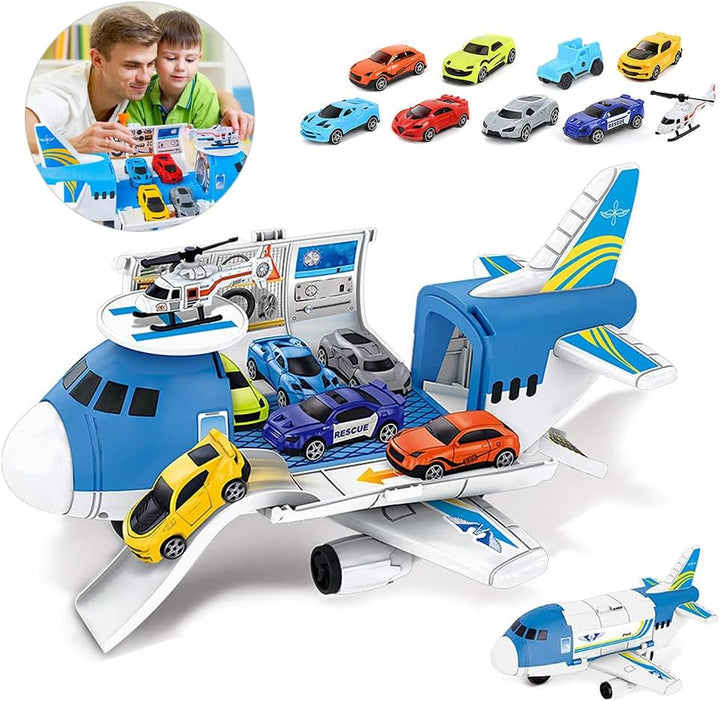 Transport Flugzeug Auto, Transportflugzeugmodell, Spielzeugautos mit 8 Autos+1 Flugzeugs+1 Flugzeugl
