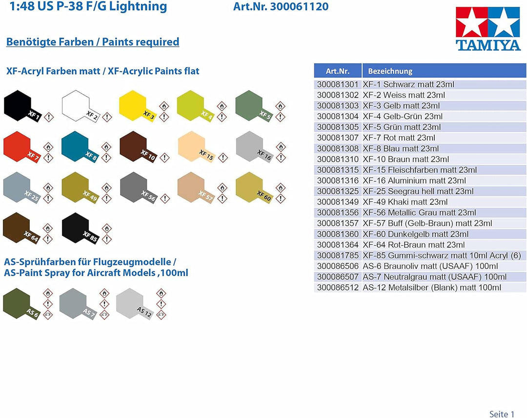 Tamiya 300061120 Fahrzeug 1:48 US P-38 F/G Lightning, originalgetreue Nachbildung, Modellbau, Plasti