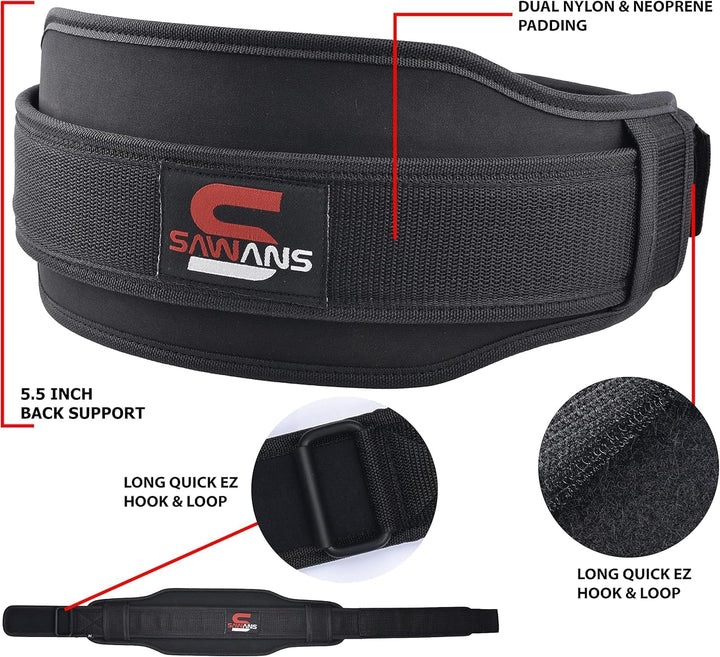 Gewichthebergürtel Neopren 14cm Mit Dual Widerstand für Kniebeugen M Schwarz, M Schwarz