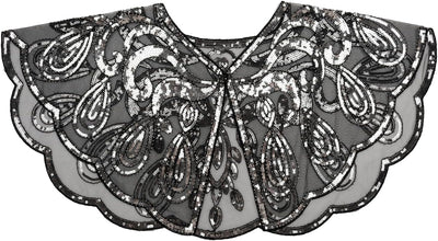 keland Damen Festlich Pailletten Umhang Schal Schultertuch Stola Tuch für Abendkleid X-schwarz & Sil