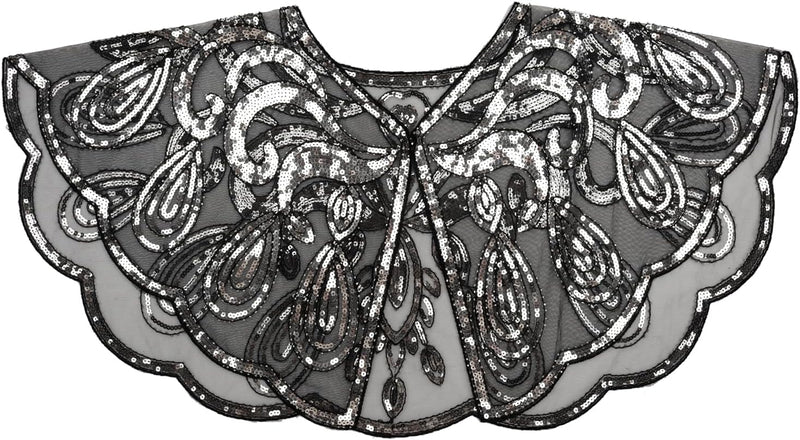 keland Damen Festlich Pailletten Umhang Schal Schultertuch Stola Tuch für Abendkleid X-schwarz & Sil
