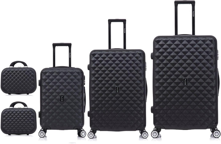 CELIMS - Reisekoffer mit 360 Grad drehbaren Rollen, Schwarz , Lot de 4 valises + 2 Vanity Cases, Har