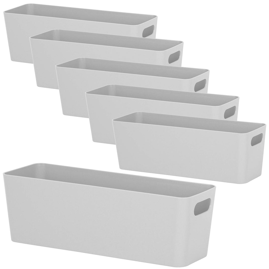 6x Ordnungsboxen - 10 cm hoch - GRAU - 30x10x10cm - 2 Liter - Ordnungskorb - Schubladenorganizer Sch