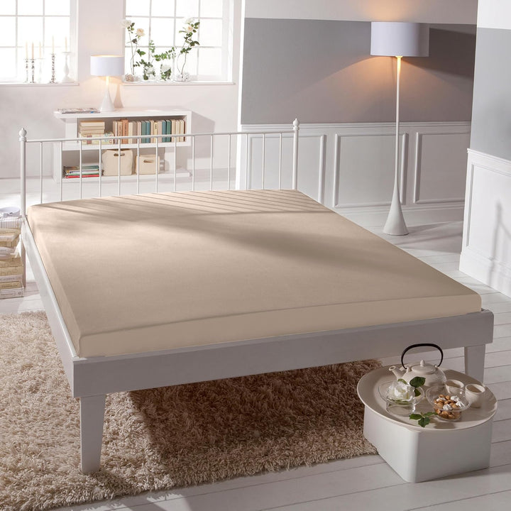 Spannbettlaken Bella Donna Jersey für Matratzen &amp; Wasserbett 140-160 x 200-220 cm Champignon