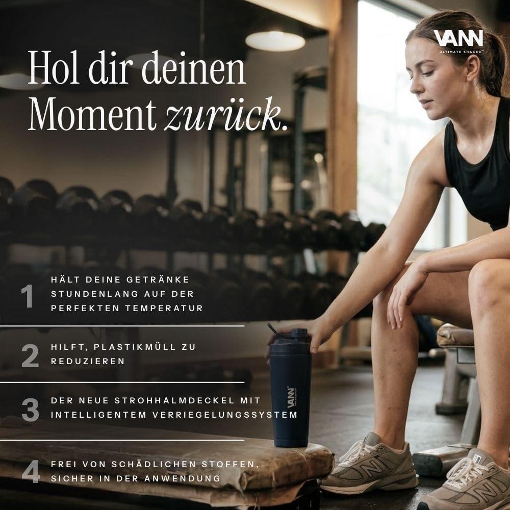 VANN Shaker Proteinshake 750ML - Thermo Shaker Edelstahl [12h kalt], Ideal als Schüttelbecher [Gym,