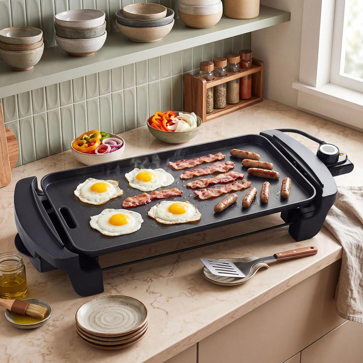 LIFEZEAL Elektrische Grillplatte, Tischgrill mit Grillfläche (50x20x8 cm), 50x20x8 cm