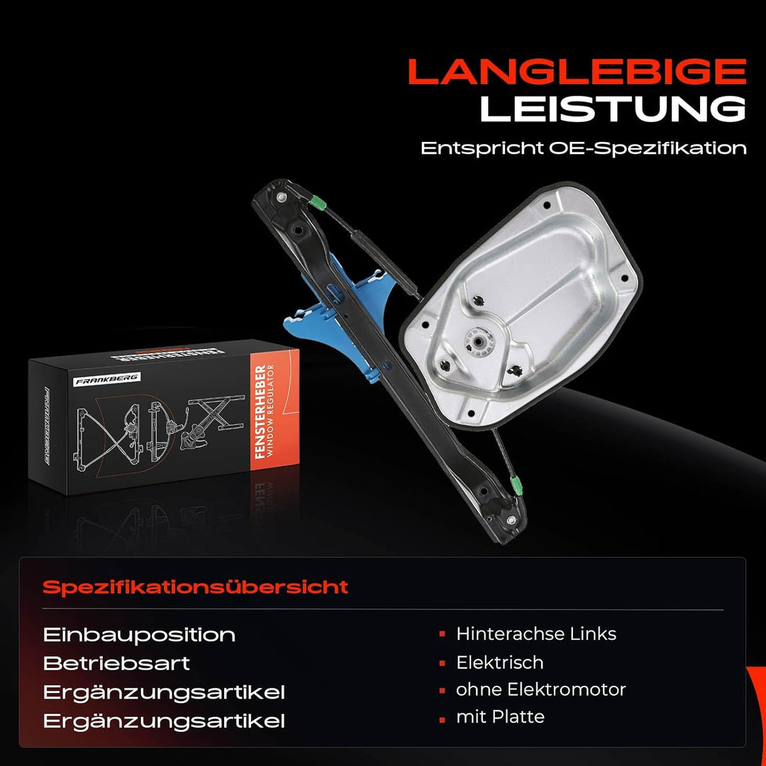 Frankberg Fensterheber elektrisch 4/5 Türen Hinten Links Kompatibel mit Golf Plus 5M1 521 Golf V 1K1