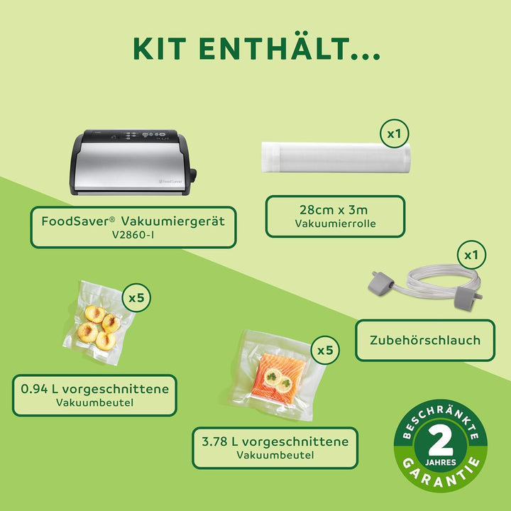 Foodsaver Vakuumiergerät für Lebensmittel mit integrierter Rollenaufbewahrung, Schneidevorrichtung u