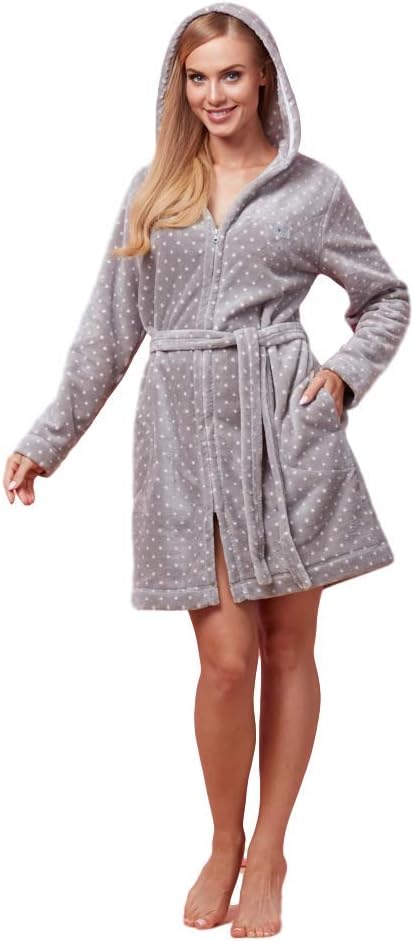 L&L-ZPPR 7119 Frottier Damen Soft Langarm Bademantel Reissverschluss Hausmantel Bademantel mit Kapuz