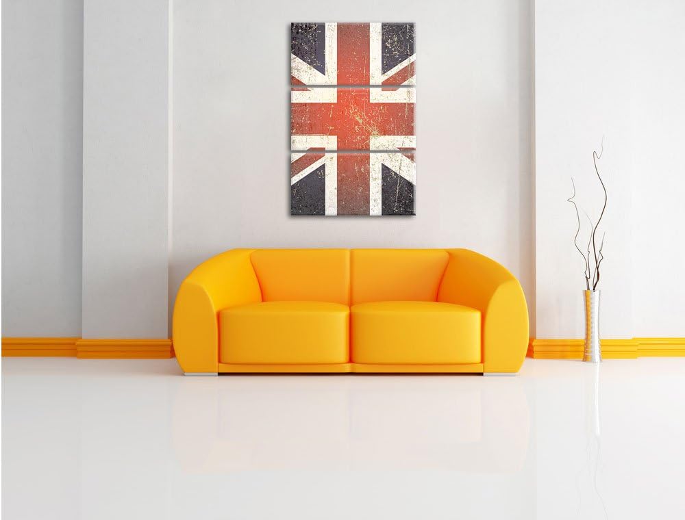 Pixxprint British Union Jack schwarz/weiss als Leinwandbild/Grösse: 3 Teilig (120x80 cm) cm/Wandbild