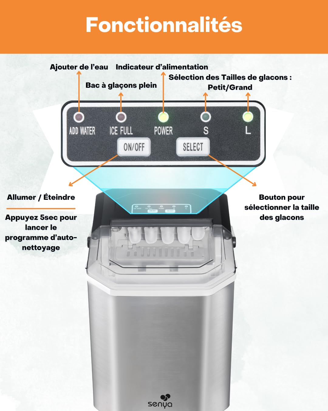 SENYA Eiswürfelmaschine, 2 Eiswürfelgrössen, bis zu 12 kg in 24 Stunden, Tank 1,3 l – LED-Display –
