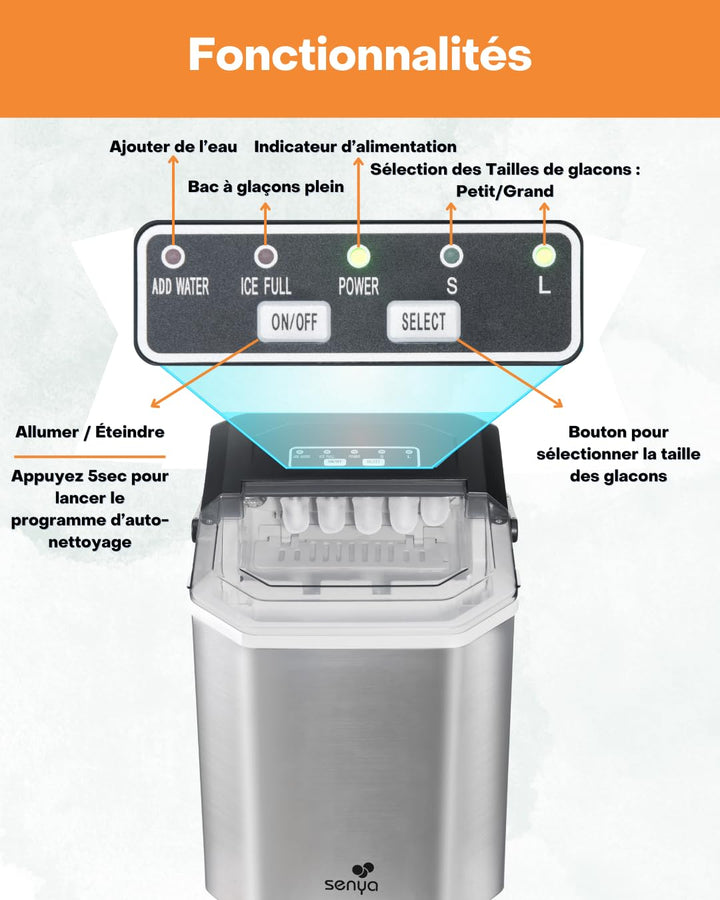 SENYA Eiswürfelmaschine, 2 Eiswürfelgrössen, bis zu 12 kg in 24 Stunden, Tank 1,3 l – LED-Display –