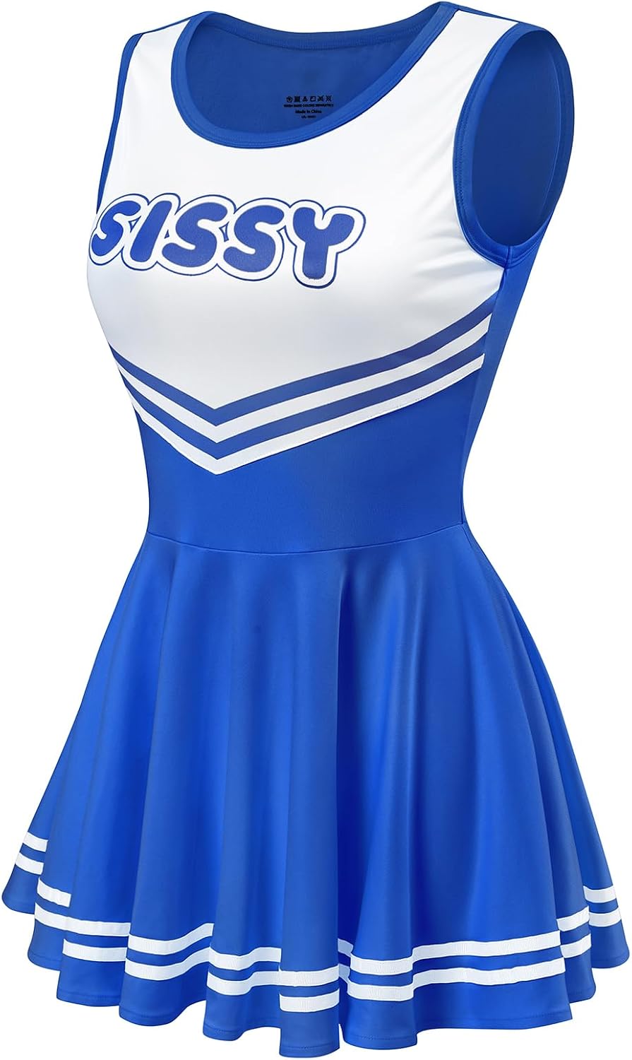 LittleForBig Damen Seidiger Ärmellose Overall Cheer Sissy Bodycon Mini Kleid Rock 4XL Dunkelblau, 4X