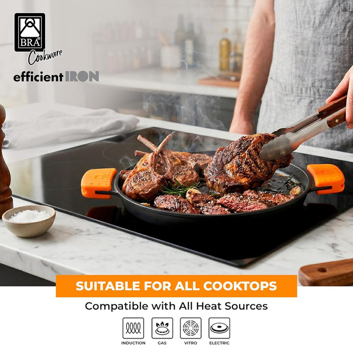 BRA Efficient Iron - Grillpfanne Grill rund 32 cm Runder Grillrost Glatt, Runder Grillrost Glatt